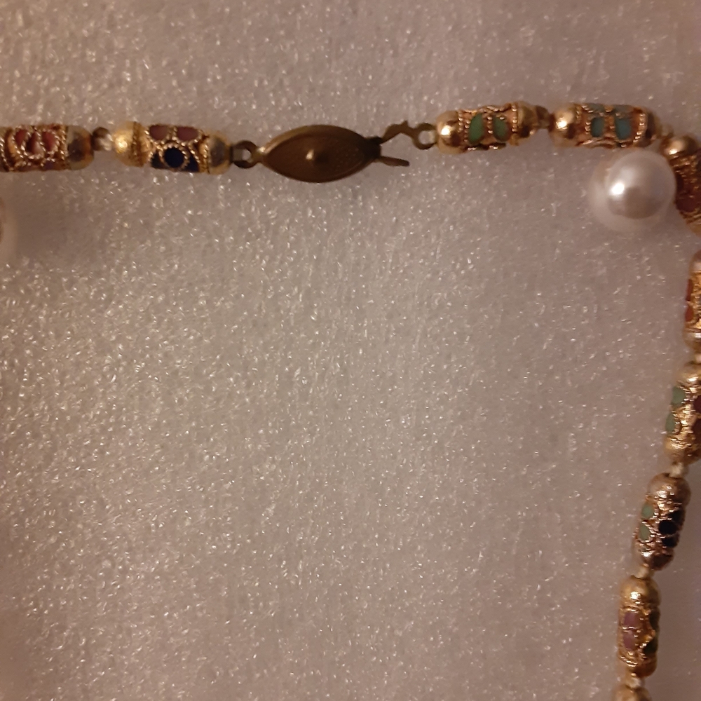 Elegant Multicolor Beaded Necklace Vintage Cloisonne - Picture 2 of 4